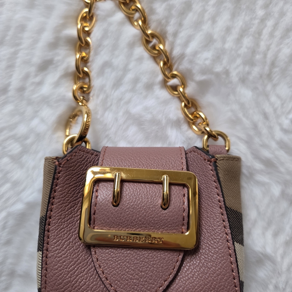 Burberry  Mini Bucket Tote Pink and Tan Bag with Gold Accents - Picture 2 of 16